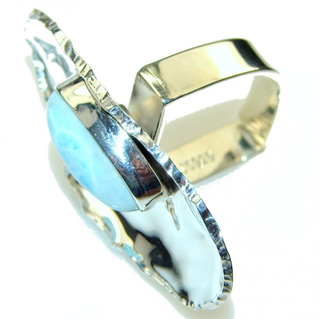Big! Secret Design!! Blue Larimar Sterling Silver Ring s. 9- Adjustable