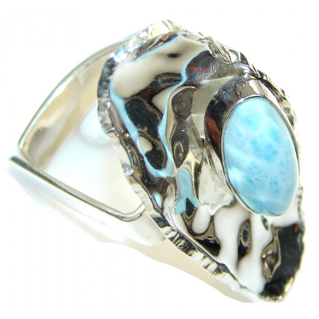 Big! Secret Design!! Blue Larimar Sterling Silver Ring s. 9- Adjustable