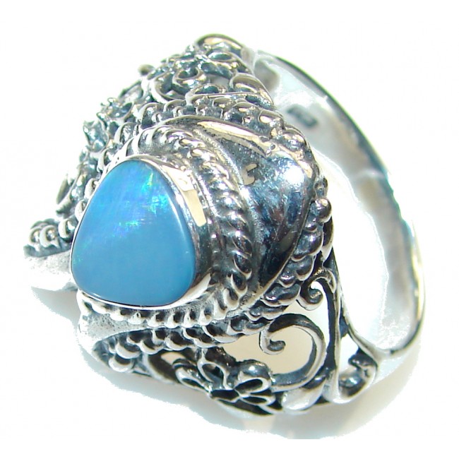 Amazing!! Created Blue Fire Opal Sterling Silver ring s. 8