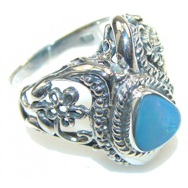 Amazing!! Created Blue Fire Opal Sterling Silver ring s. 8