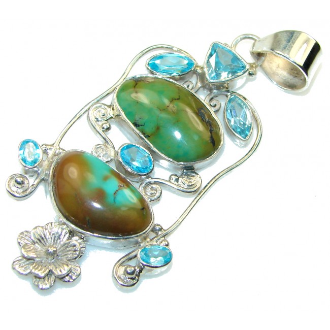 Big! Carico Lake Turquoise Sterling Silver Pendant