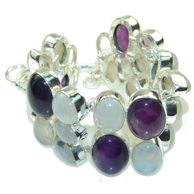 Stunning!! White Moonstone & Purple Amethyst Sterling Silver Bracelet
