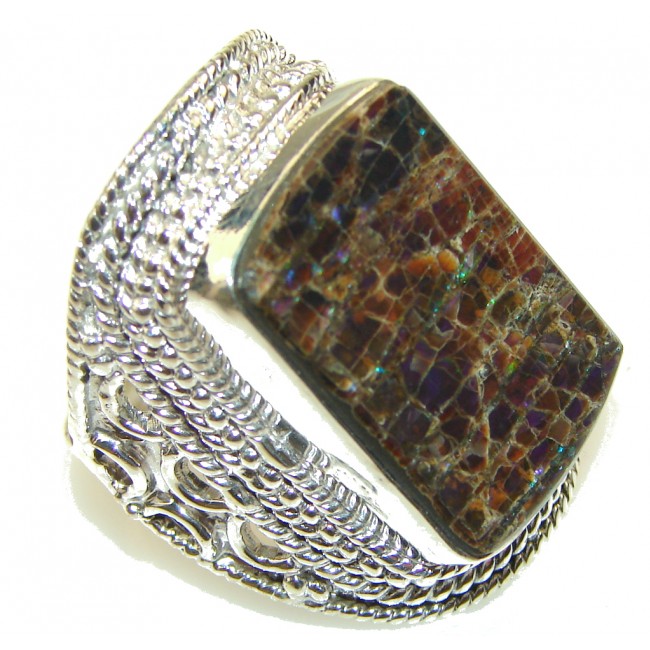 Large! Natural Multicolor Ammolite Sterling Silver ring s. 12