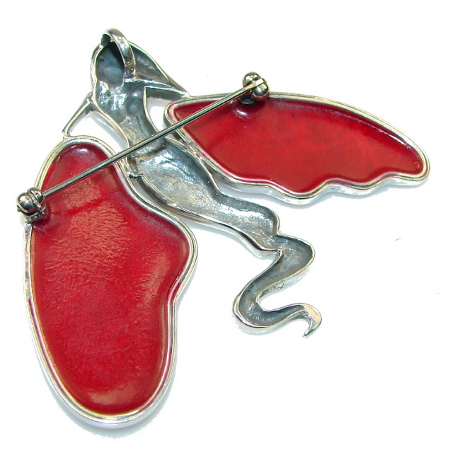 Secret Red Fossilized Coral Sterling Silver pendant/pin