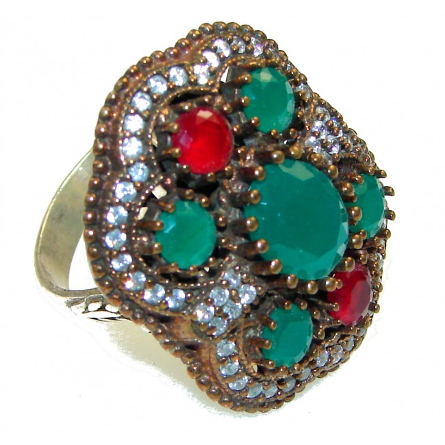 Victorian Style! Green Emerald Sterling Silver ring s. 8 1/4