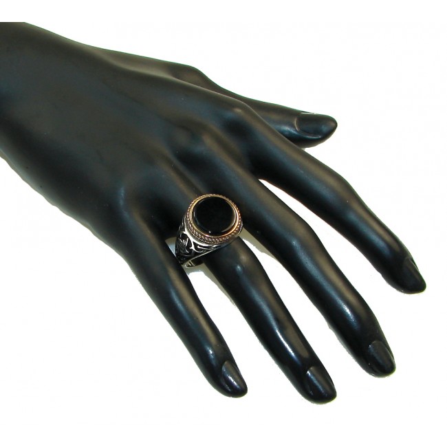 Unisex! Two Tones Black Onyx Sterling Silver Ring s. 11 3/4