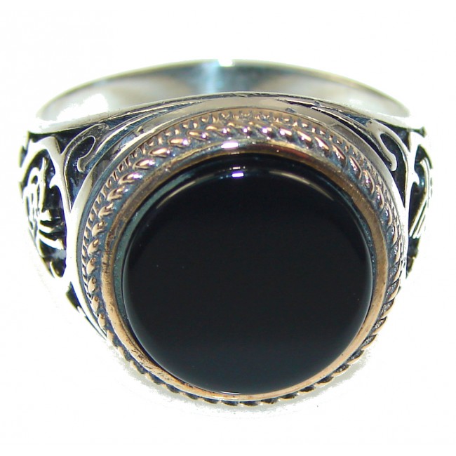 Unisex! Two Tones Black Onyx Sterling Silver Ring s. 11 3/4