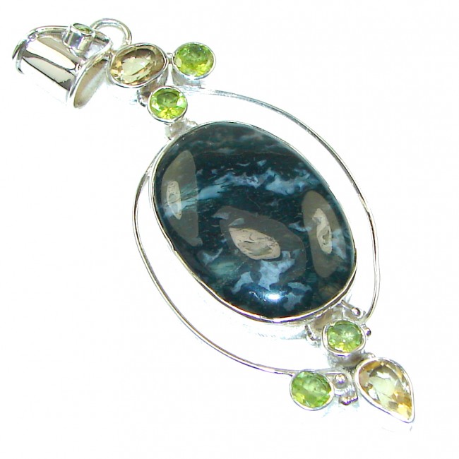 Big! Excellent Moss Agate Sterling Silver Pendant
