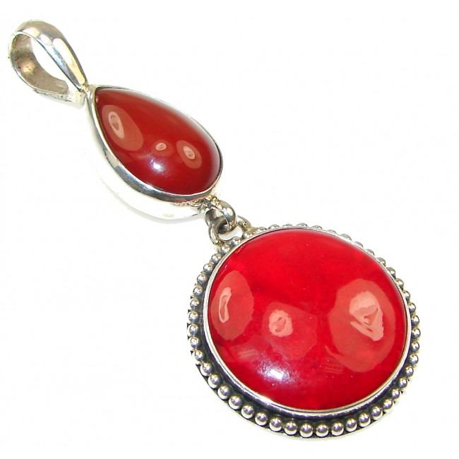Love Power!! Red Fossilized Coral Sterling Silver pendant