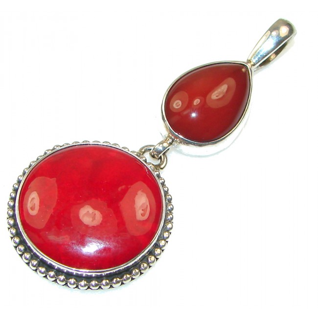 Love Power!! Red Fossilized Coral Sterling Silver pendant