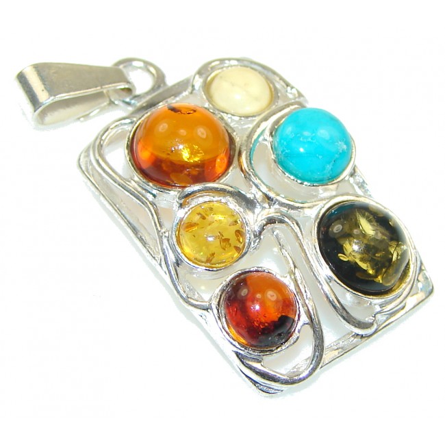 Special Moment! Multicolor Polish Amber Sterling Silver Pendant
