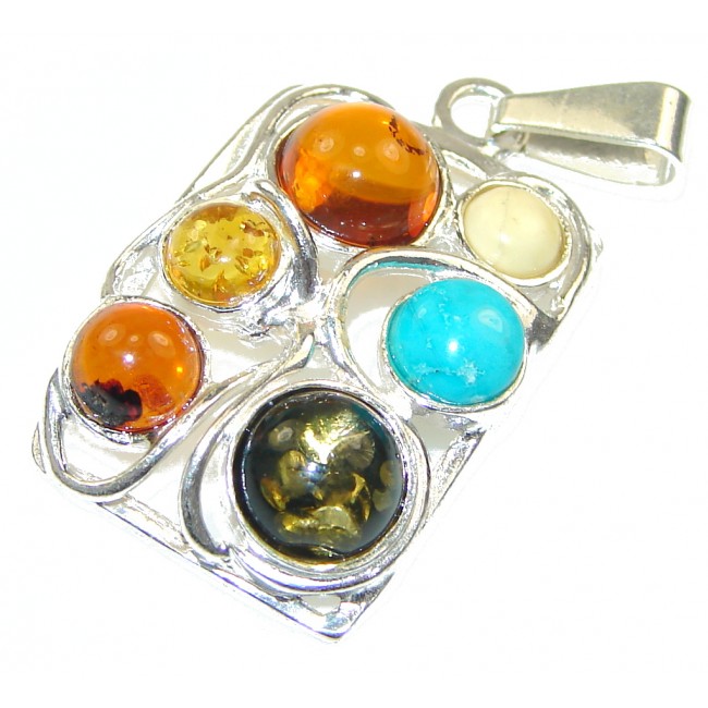 Special Moment! Multicolor Polish Amber Sterling Silver Pendant