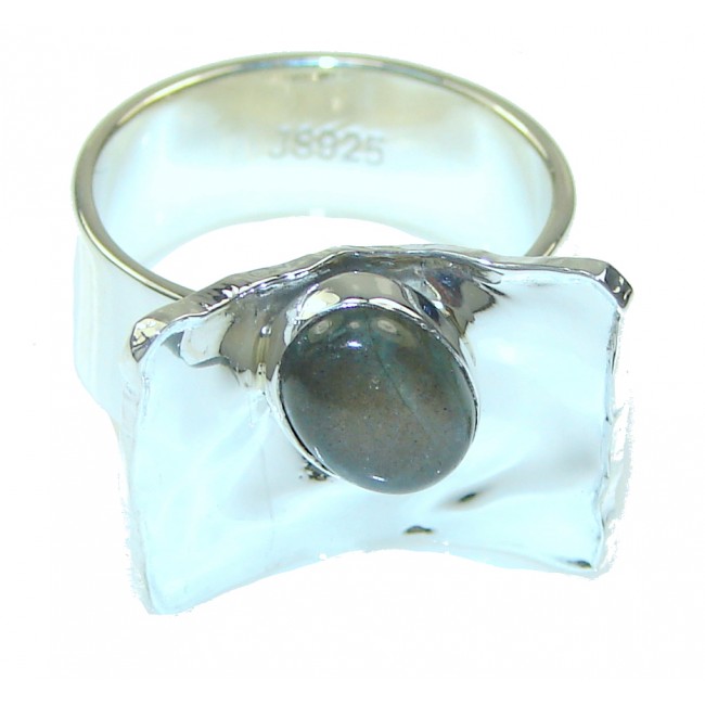 Modern Shimmering Labradorite Sterling Silver Ring s. 8 1/4