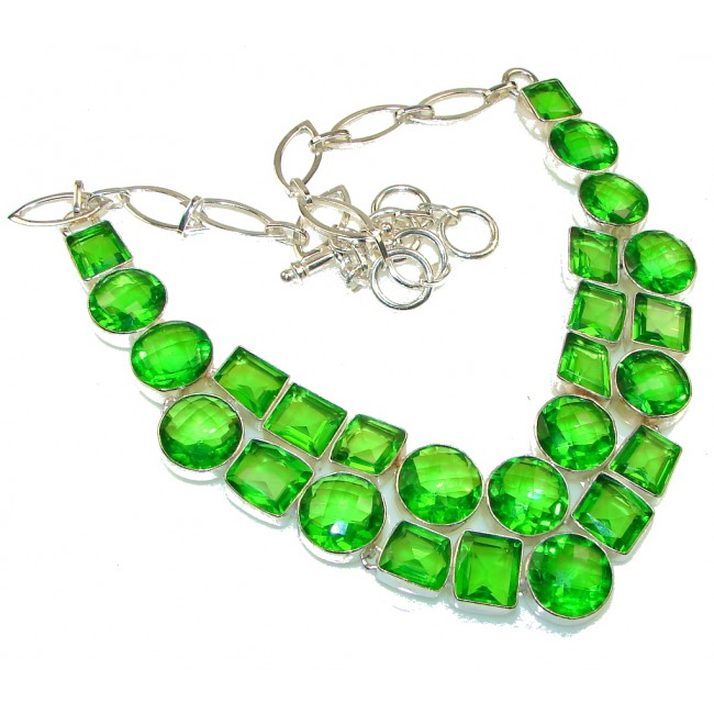 Stunning! Created Green Peridot Sterling Silver Necklace