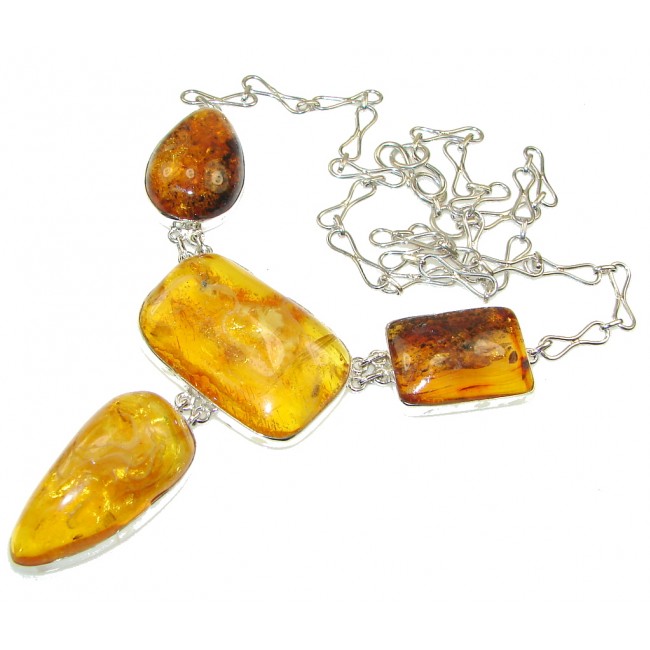 Fashion! Natural Polish Amber Sterling Silver necklace