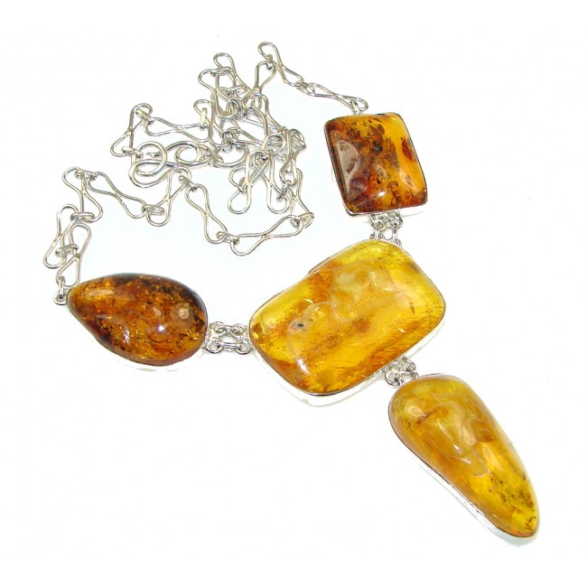 Fashion! Natural Polish Amber Sterling Silver necklace