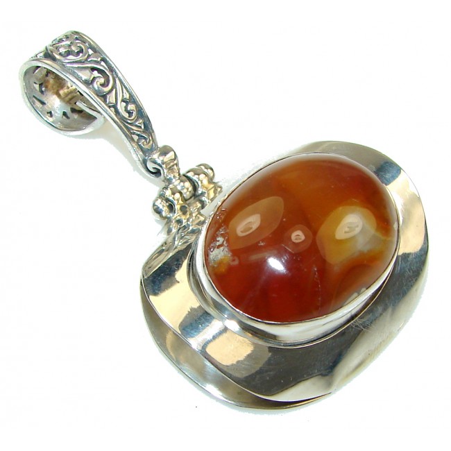 Stunning New Design! Brown Agate Sterling Silver Pendant