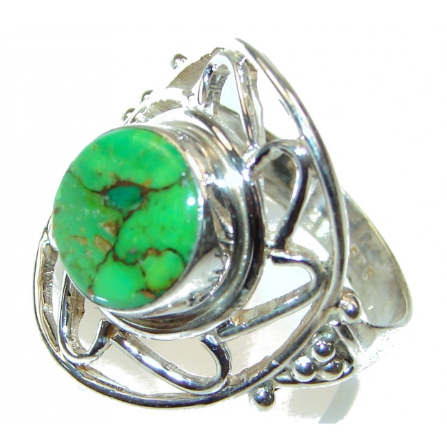 Fresh Green Copper Turquoise Sterling Silver Ring s. 8 1/4