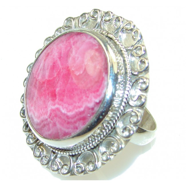 Big! Secret Pink Rhodochrosite Sterling Silver ring s. 9 1/4