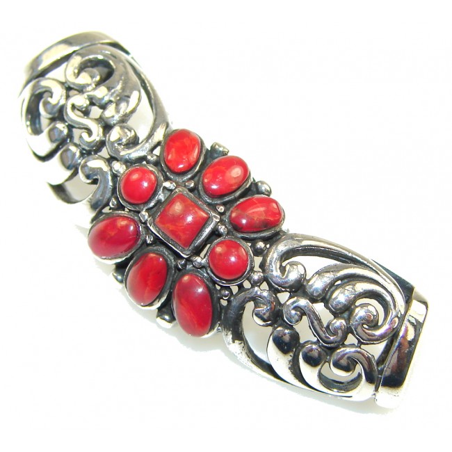 New Design! Red Fossilized Coral Sterling Silver pendant