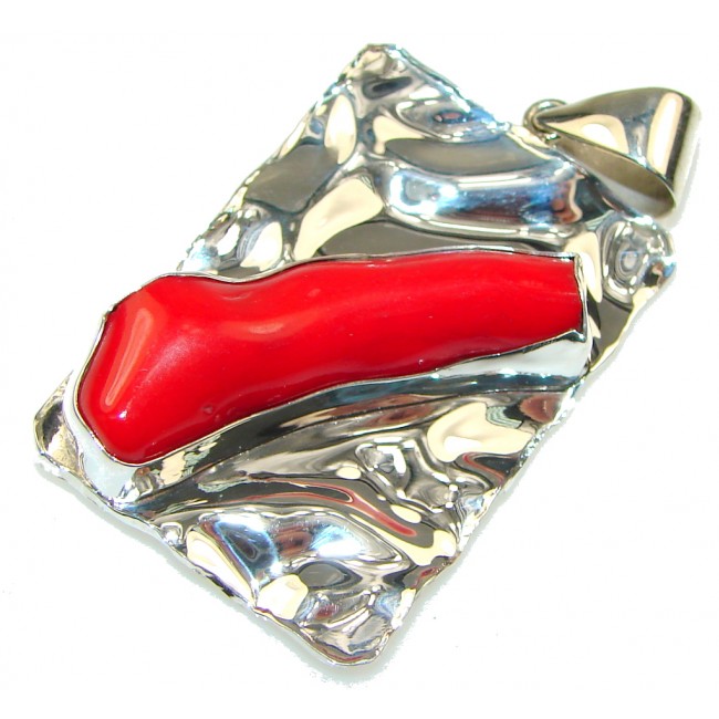 Genuine! Red Fossilized Coral Sterling Silver pendant