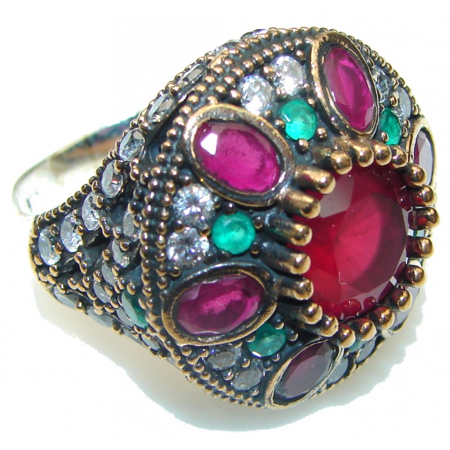 Marvelous Victorian Red Ruby Sterling Silver Ring s. 9 1/4