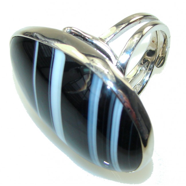Simple Black Botswana Agate Sterling Silver Ring s. 7 3/4 adjustable