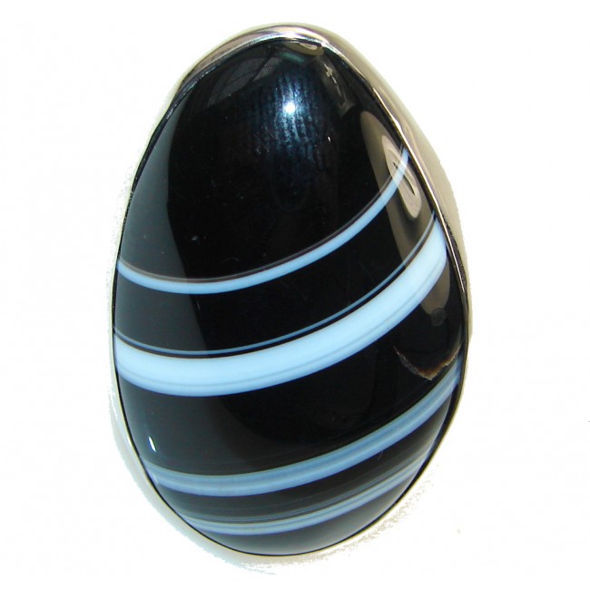 Simple Black Botswana Agate Sterling Silver Ring s. 7 3/4 adjustable