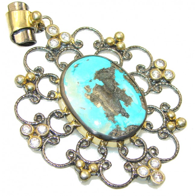 Victorian Style Carico Lake Copper Turquoise Sterling Silver Pendant