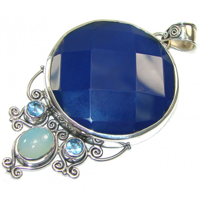 Perfcet! Blue Lace Agate Sterling Silver Pendant
