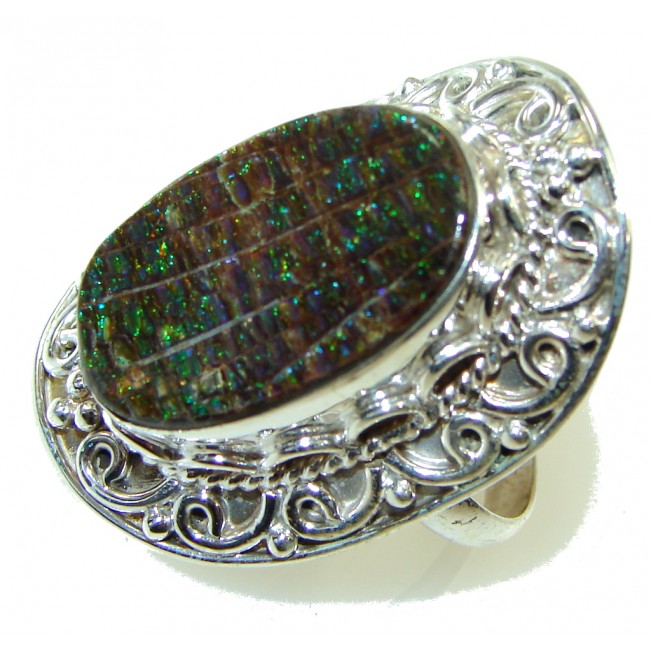 Natural Multicolor Ammolite Sterling Silver ring s. 9 1/2
