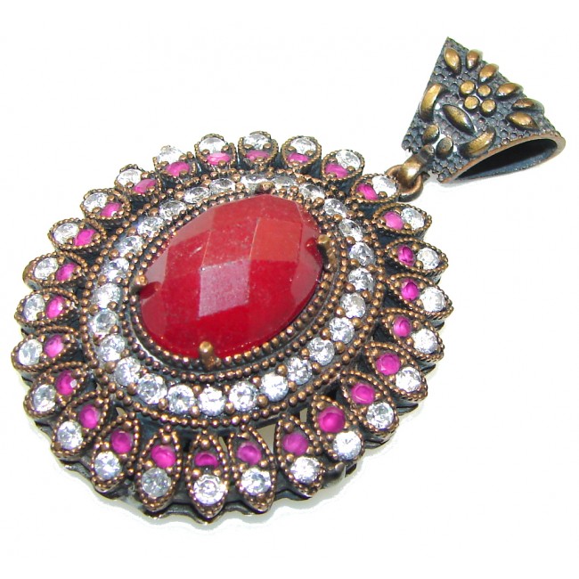 Big! Victorain Style! Red Ruby Sterling Silver Pendant