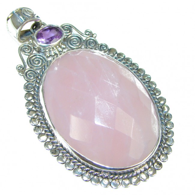 Elegance And Grace!! Light Pink Rose Quartz Sterling Silver Pendant