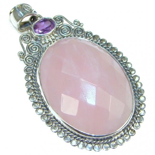 Elegance And Grace!! Light Pink Rose Quartz Sterling Silver Pendant