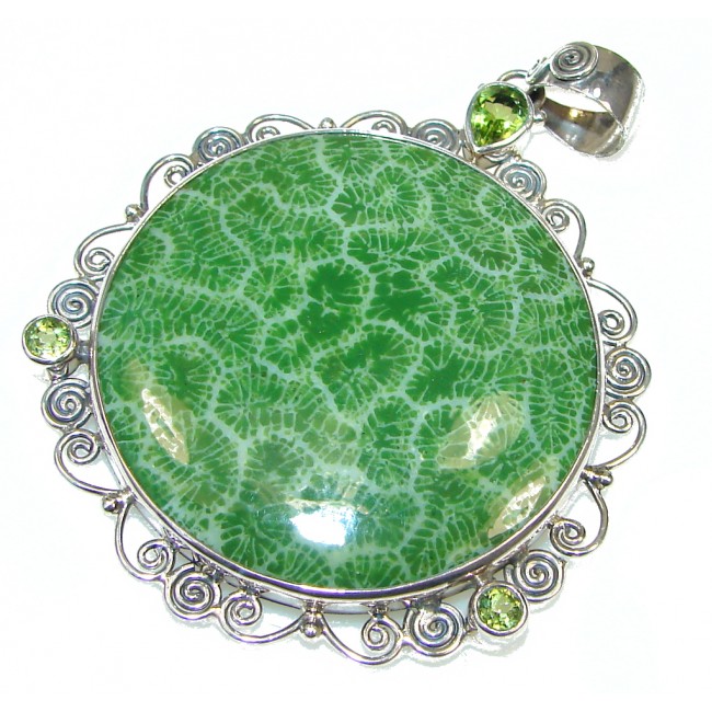 Green Island!! Fossilized Coral Sterling Silver pendant