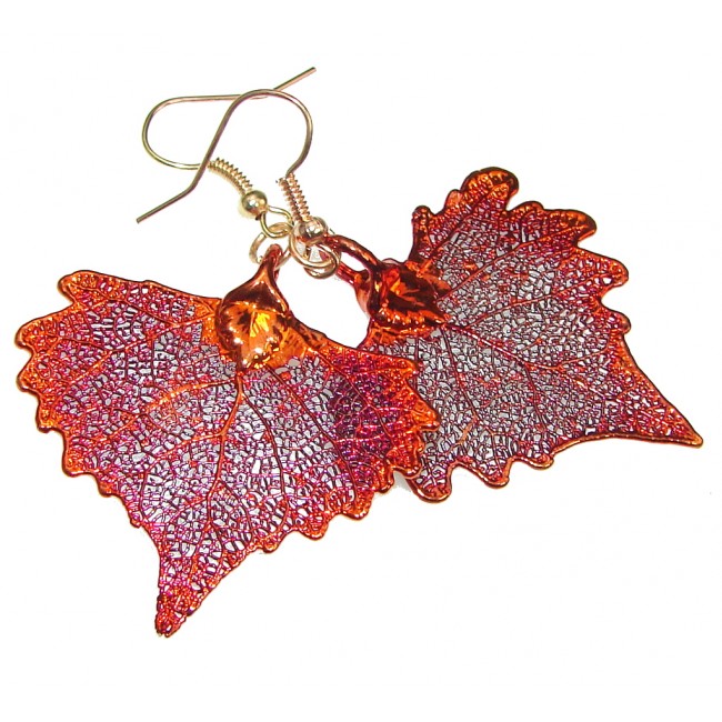 Fashion!! Deep In Copper Leaf Sterling Silver earrings