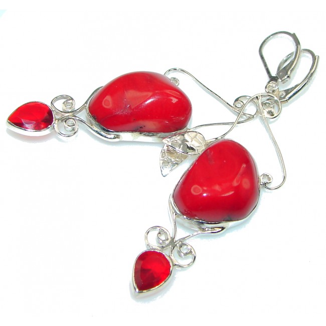 Big! The One! Red Fossilized Coral Sterling Silver earrings