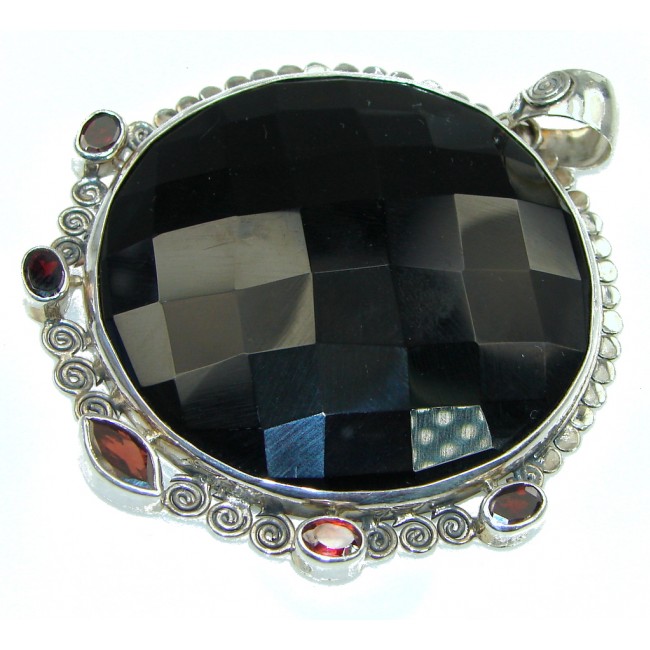 Large! Special Moment! Black Onyx Sterling Silver Pendant