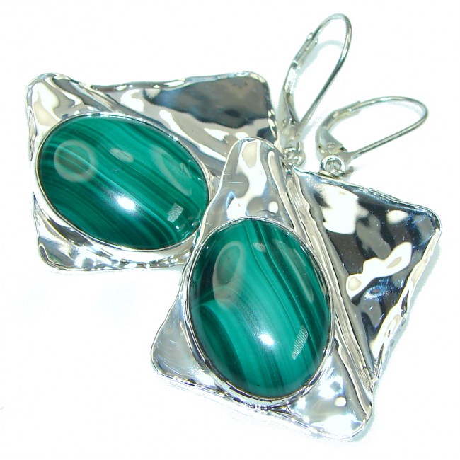 Big! Stunning! Green Malachite Sterling Silver earrings