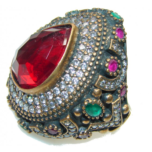 Victorian Style!! Red Garnet Quartz Sterling Silver ring s. 9