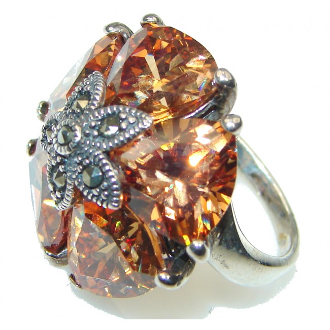 Perfect! Golden Topaz, Marcasite Sterling Silver Ring s. 6