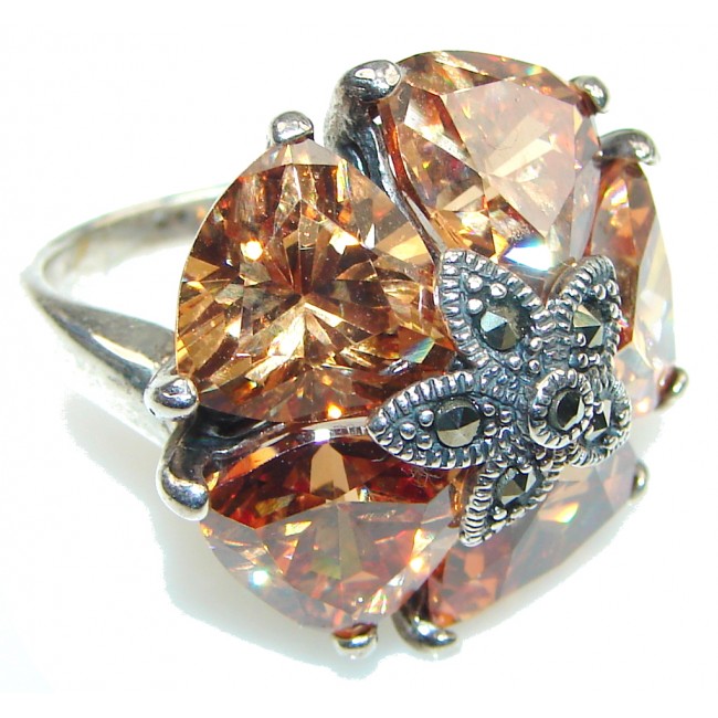 Perfect! Golden Topaz, Marcasite Sterling Silver Ring s. 6