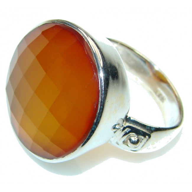 Big! Simple Orange Agate Sterling Silver Ring s. 11