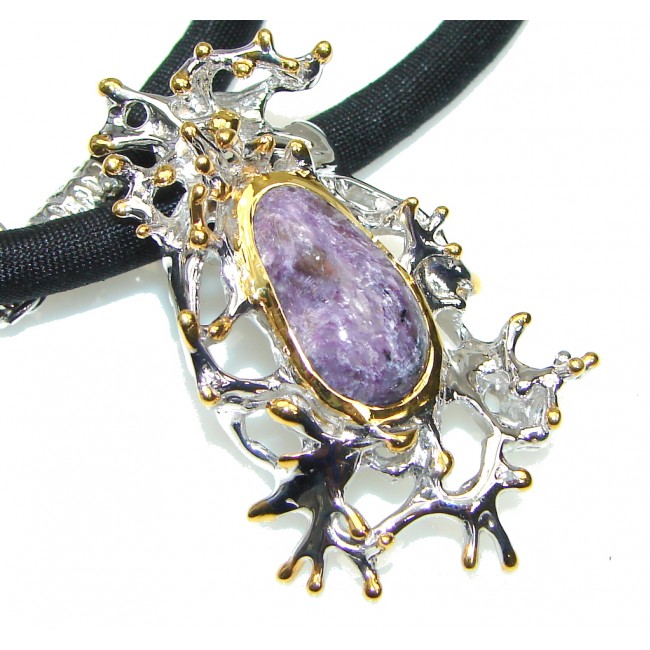 Stone Of Power! Italy Made Purple Charoite, Gold Plated Sterling Silver Necklace