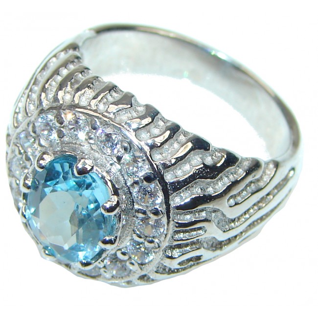 Water Of The Sea! Natural Blue Topaz & White Topaz Sterling Silver Ring s. 8 1/2