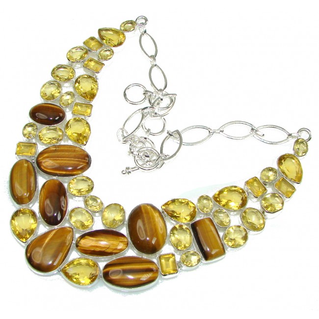 Protective Energy Golden Tigers Eye Yellow Citrine Sterling Silver necklace