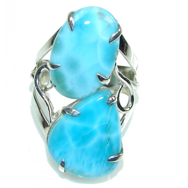 Big! Exclusive! Light Blue Larimar Sterling Silver Ring s. 12