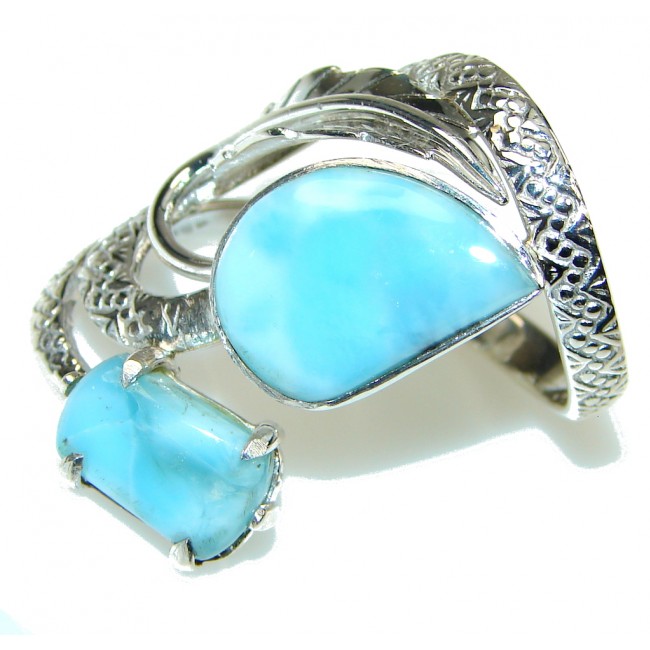 Large! New Exclusive Style! Light Blue Larimar Sterling Silver Ring s. 11 1/4