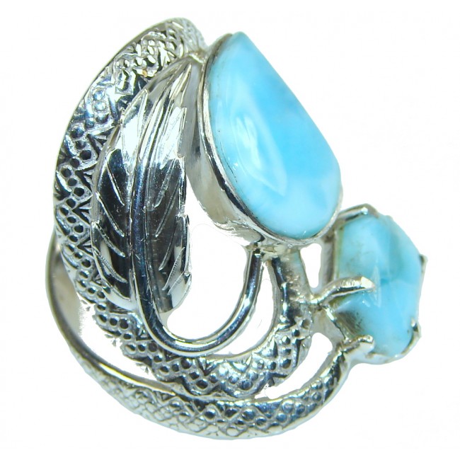 Large! New Exclusive Style! Light Blue Larimar Sterling Silver Ring s. 11 1/4