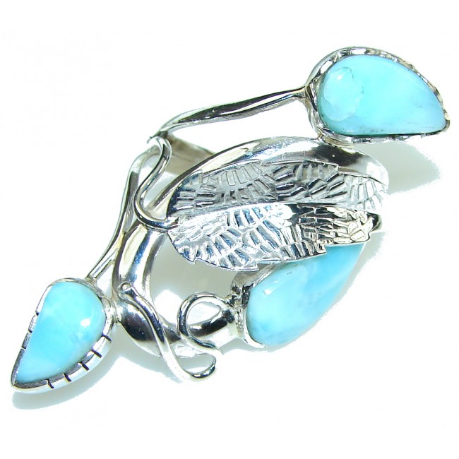 Big! Tropical Style! Light Blue Larimar Sterling Silver Ring s. 9